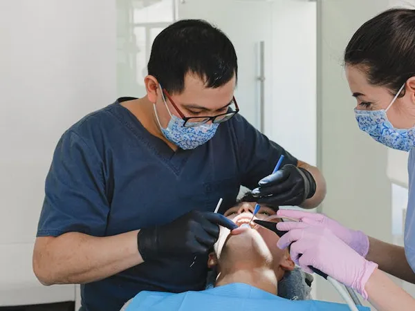 Professional dental cleaning in progress